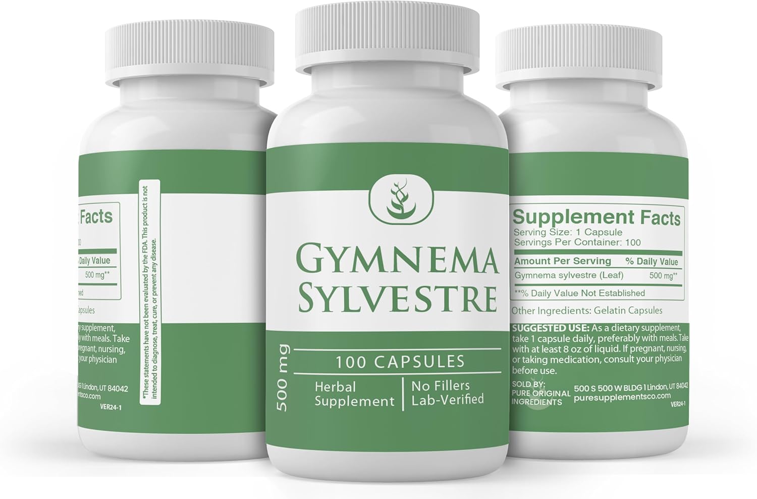 100 Capsules of Pure Gymnema Sylvestre - Lab Verified, No Additives or Fillers