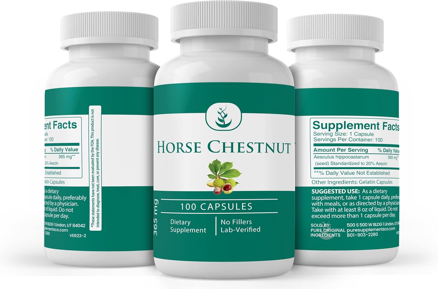 100 Capsules of Pure Horse Chestnut Extract - Lab Verified, No Additives or Fillers Included