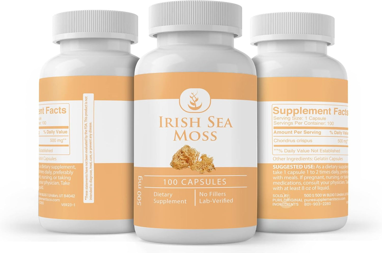 100 Capsules of Pure Irish Sea Moss with Original Ingredients, Lab Verified, No Additives or Fillers - Always Pure