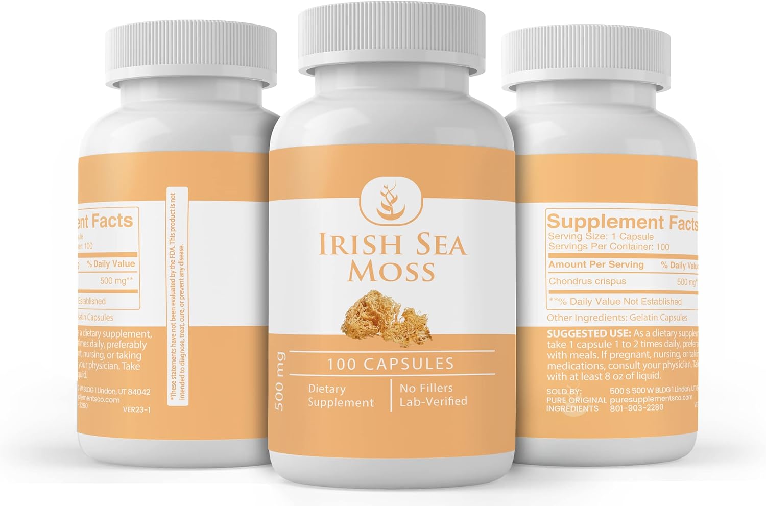 100 Capsules of Pure Irish Sea Moss with Original Ingredients, Lab Verified, No Additives or Fillers - Always Pure