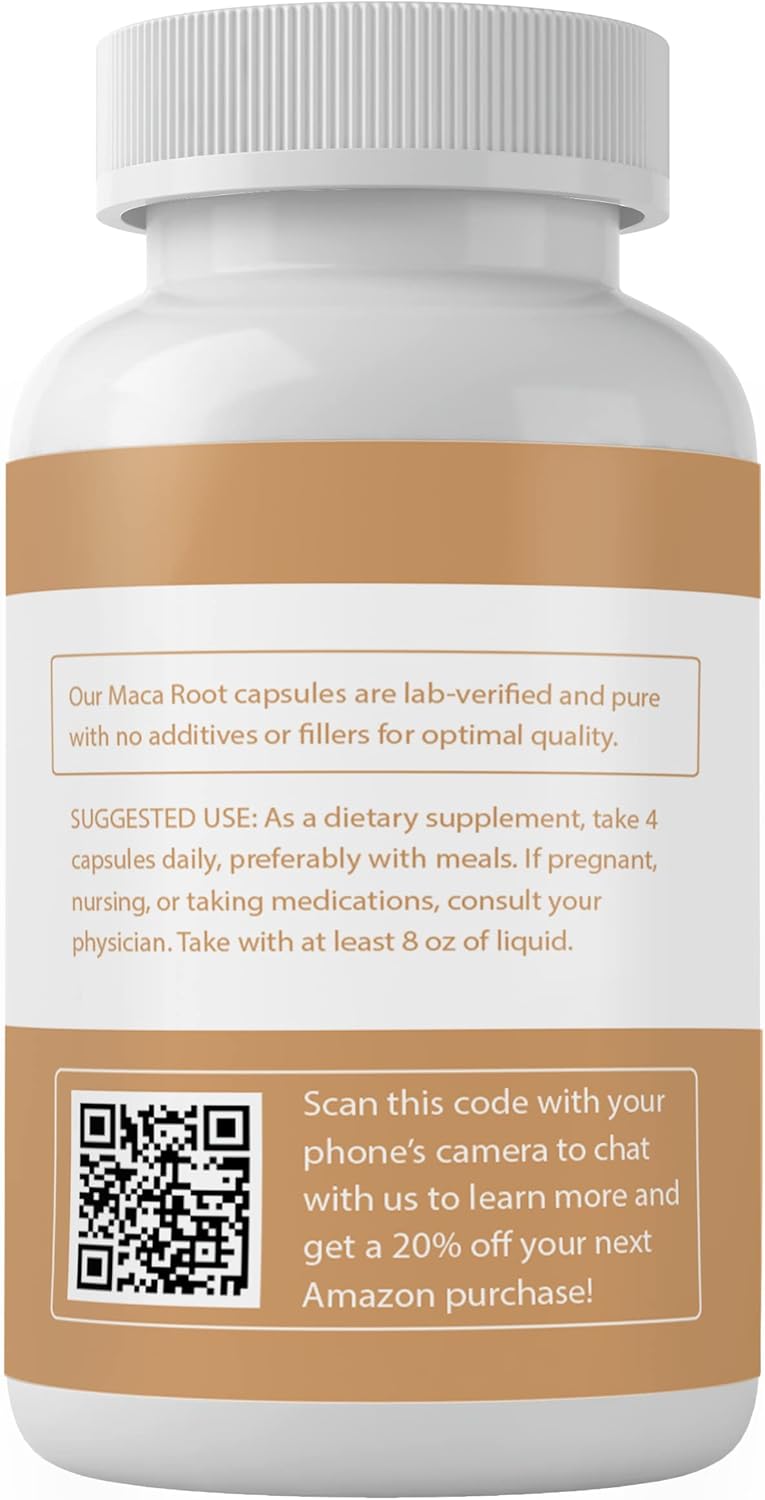 100 Capsules of Pure Maca Root - Original Ingredients, Lab Verified, No Additives or Fillers