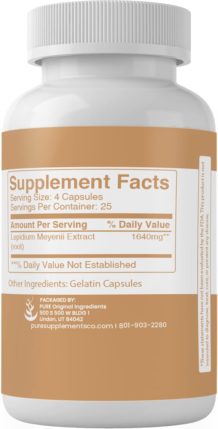 100 Capsules of Pure Maca Root - Original Ingredients, Lab Verified, No Additives or Fillers