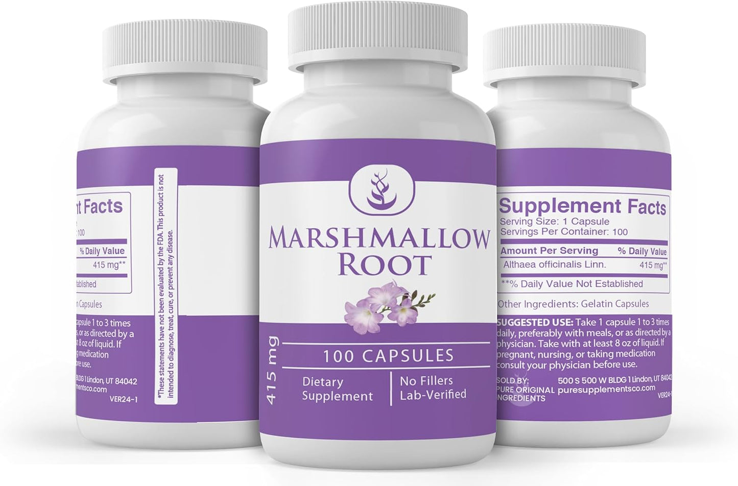 100 Capsules of Pure Marshmallow Root - Original Ingredients, No Additives, Lab Verified