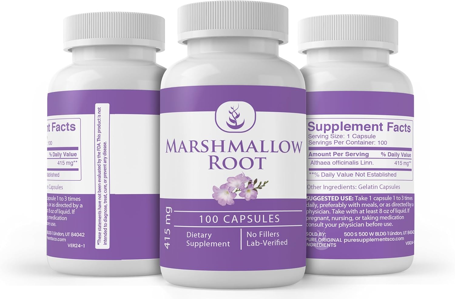 100 Capsules of Pure Marshmallow Root - Original Ingredients, No Additives, Lab Verified