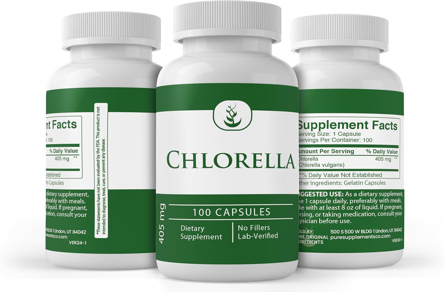 100 Capsules of Pure Original Chlorella with No Additives or Fillers - Lab Verified Quality