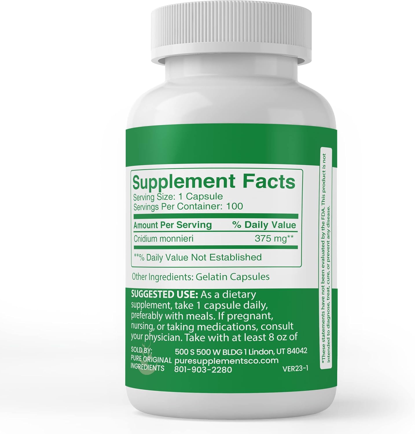 100 Capsules of Pure Original Cnidium Monnieri with Lab Verified Ingredients, No Additives or Fillers