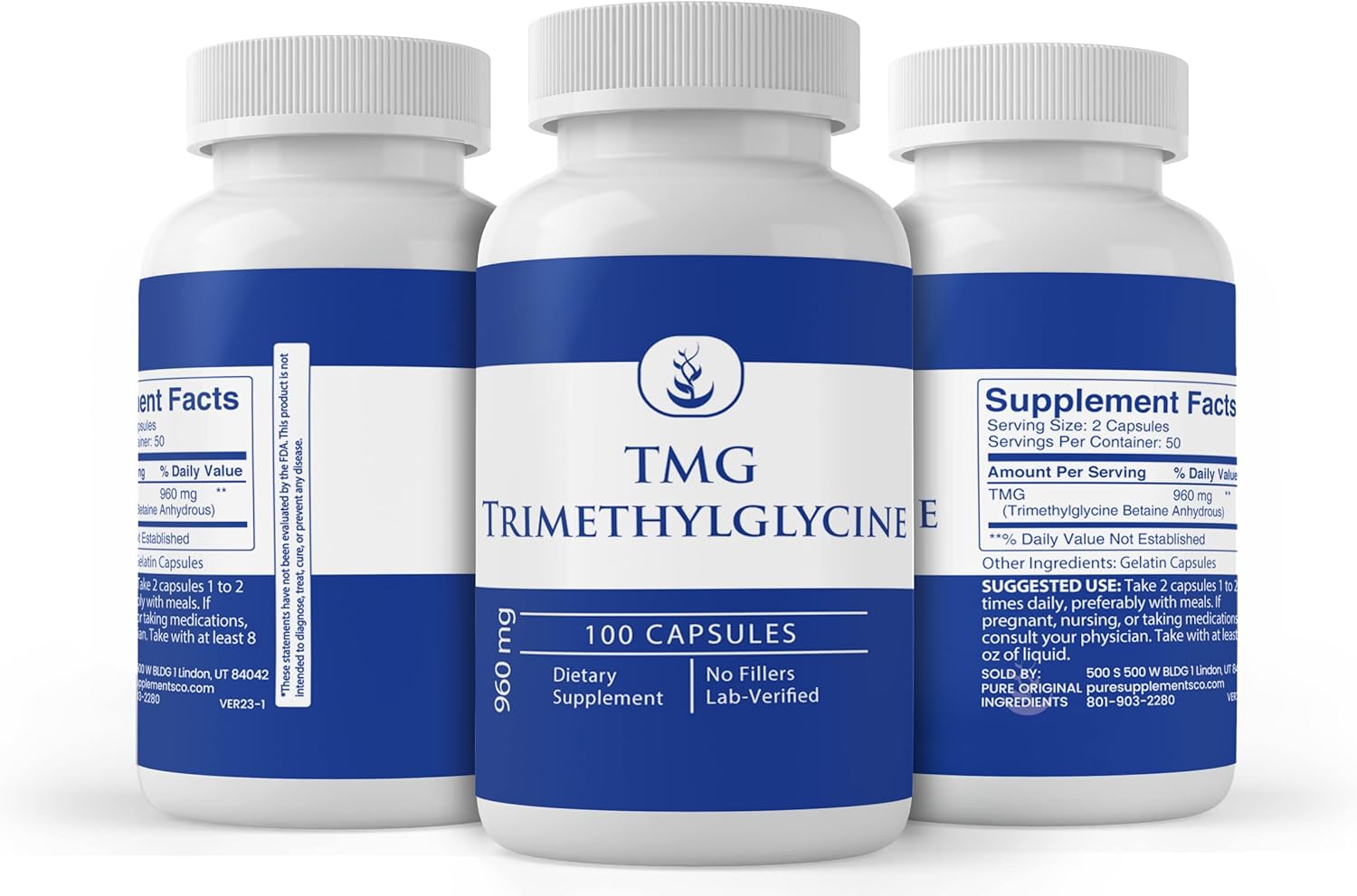 100 Capsules of Pure Original Ingredients TMG Trimethylglycine (Betaine Anhydrous) - Lab Verified, No Additives - BoostGo Australia
