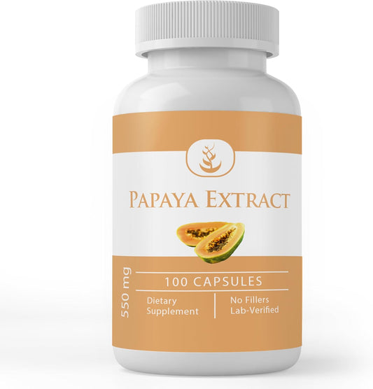 100 Capsules of Pure Papaya Extract - Lab Verified, No Additives or Fillers