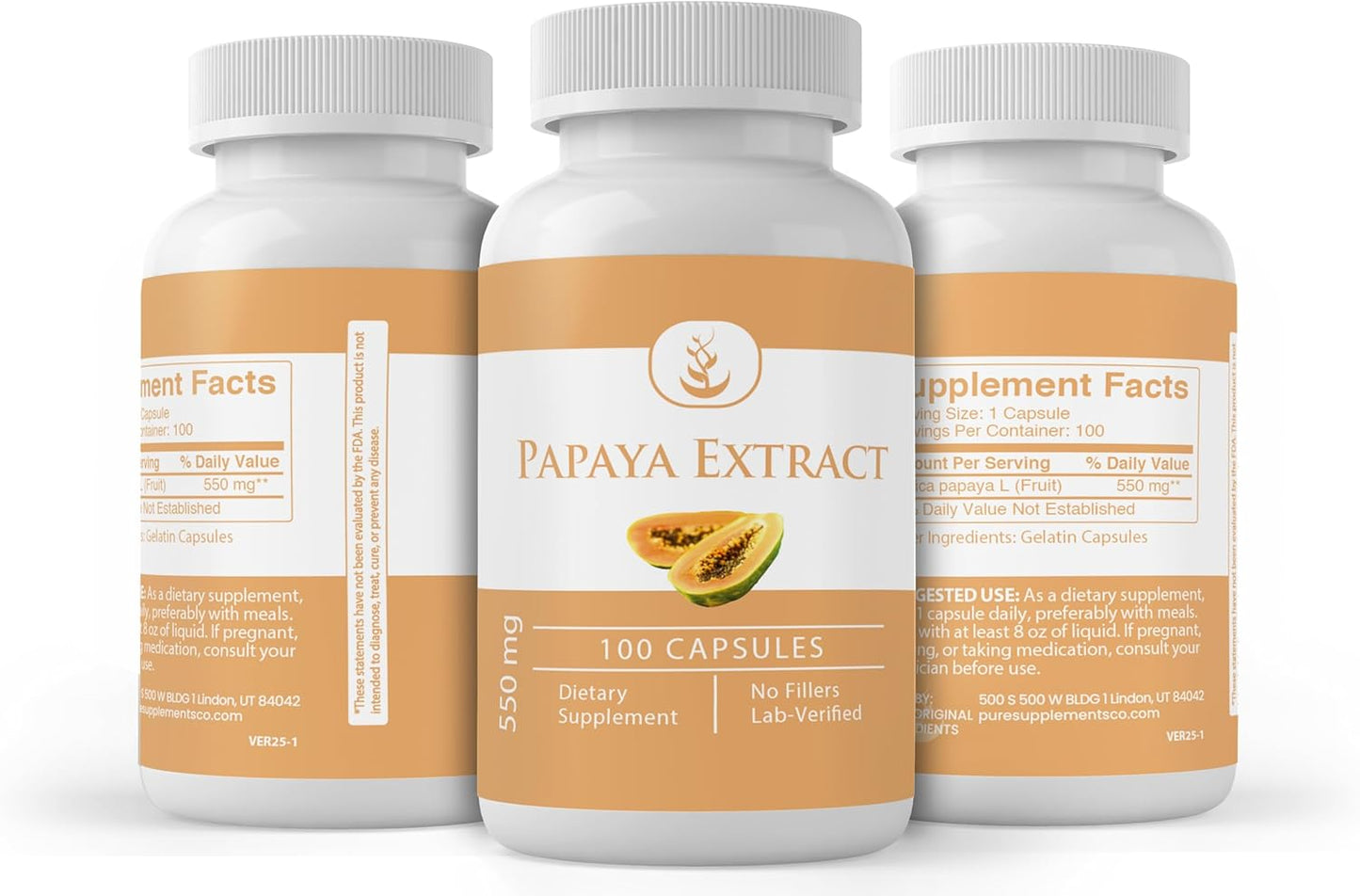 100 Capsules of Pure Papaya Extract - Lab Verified, No Additives or Fillers