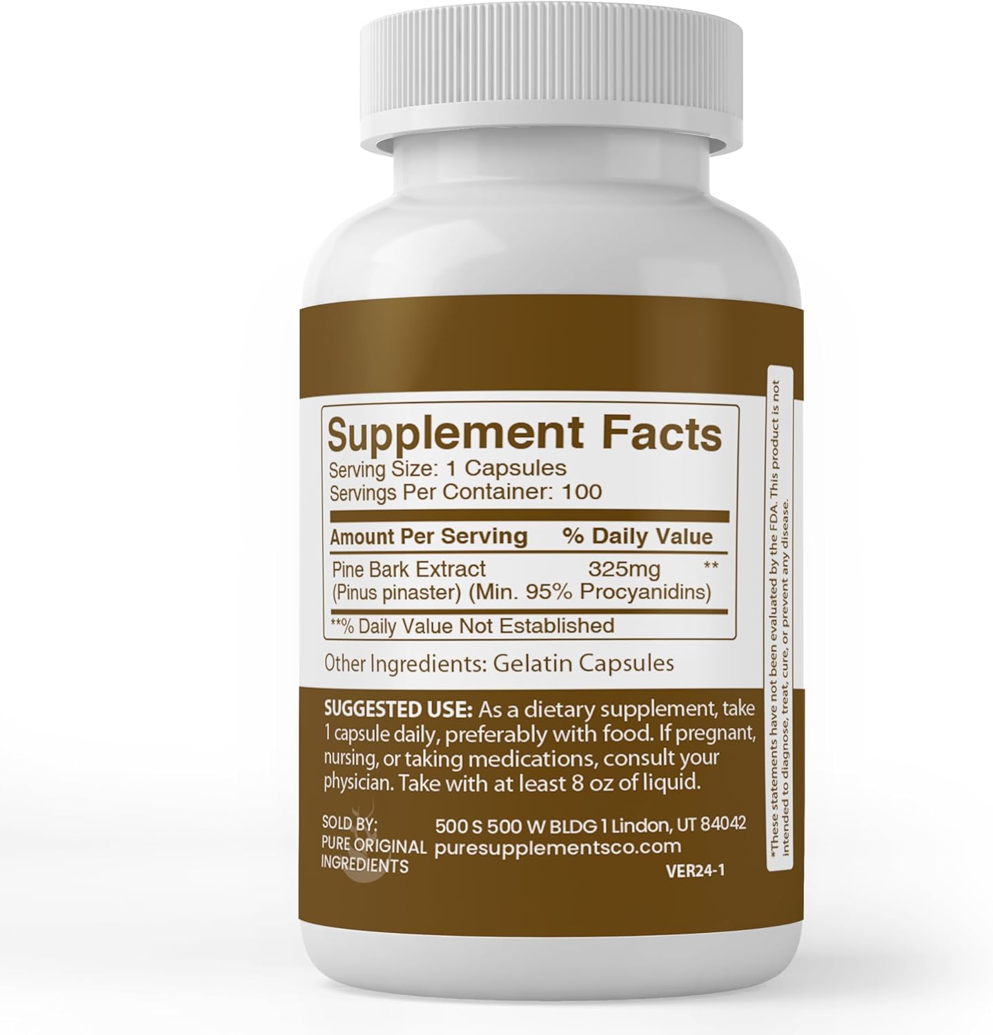 100 Capsules of Pure Pine Bark Extract - Original Ingredients, Lab Verified, No Additives or Fillers