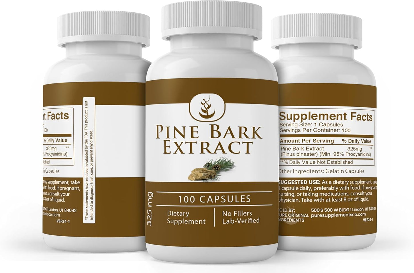 100 Capsules of Pure Pine Bark Extract - Original Ingredients, Lab Verified, No Additives or Fillers