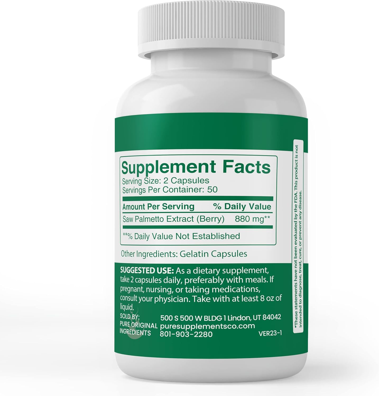 100 Capsules of Pure Saw Palmetto Extract - Lab Verified, No Additives or Fillers