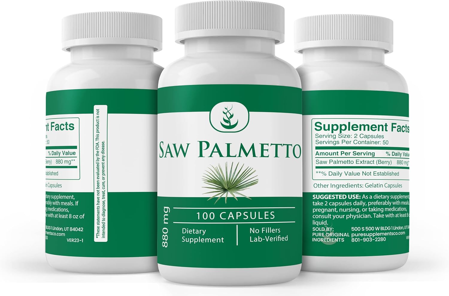 100 Capsules of Pure Saw Palmetto Extract - Lab Verified, No Additives or Fillers