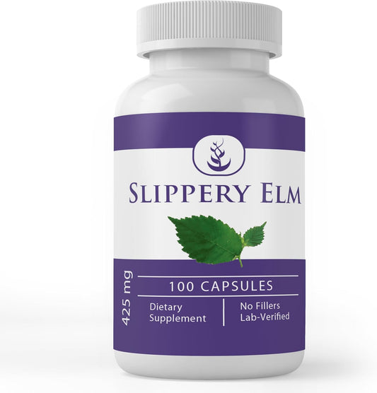 100 Capsules of Pure Slippery Elm Powder - Original Ingredients, No Additives or Fillers, Lab Verified