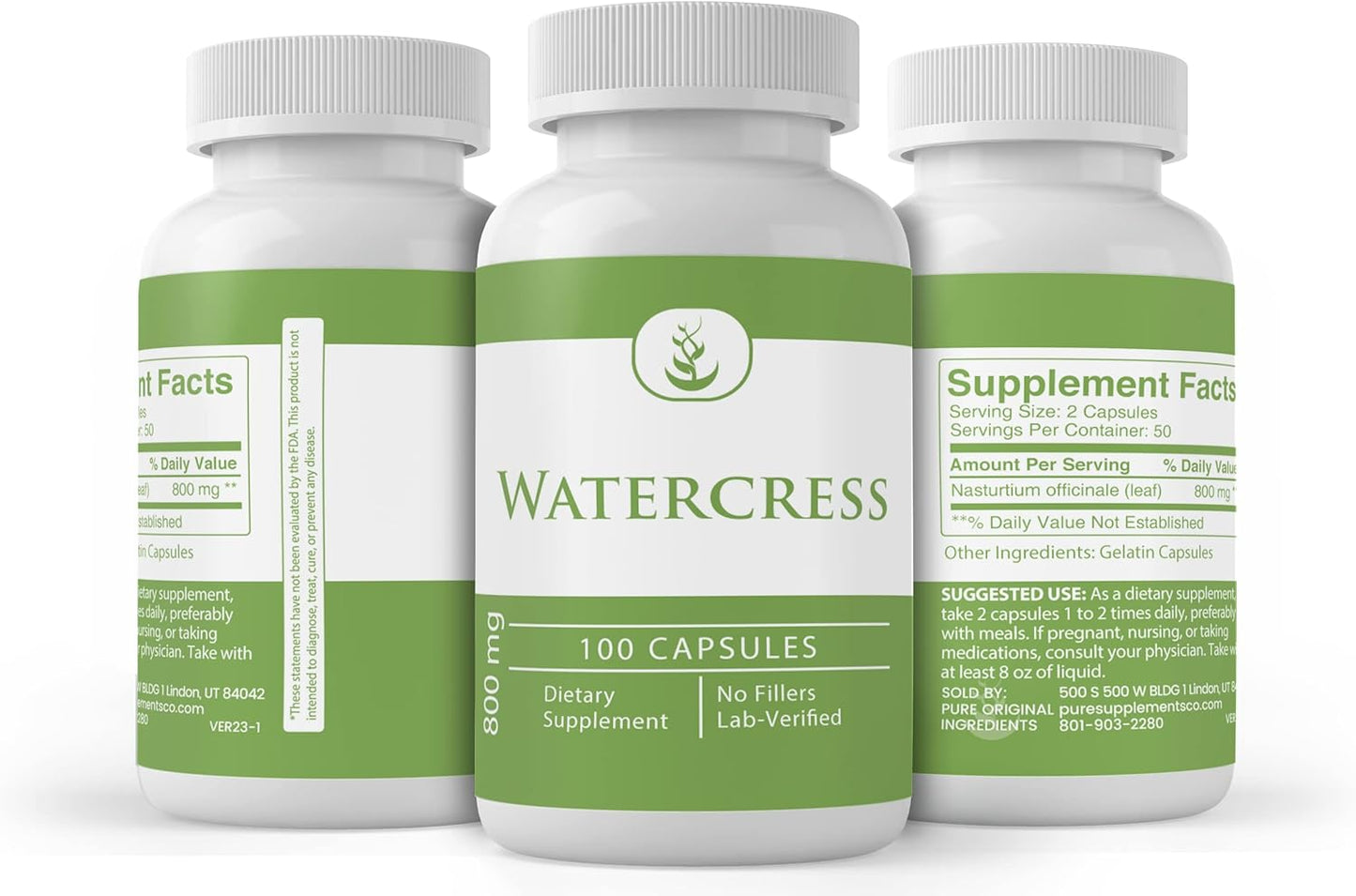 100 Capsules of Watercress - Pure Original Ingredients, Lab Verified, No Additives or Fillers