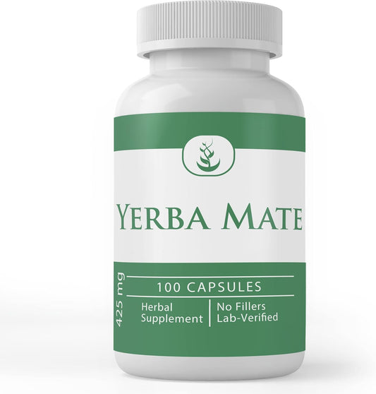 100 Capsules of Yerba Mate with Pure Original Ingredients, Lab Verified and No Magnesium or Rice Fillers