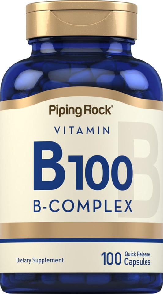 100 Capsules Piping Rock Vitamin B-100 Complex with B12, B1, B2, B6 | Non-GMO, Gluten Free.