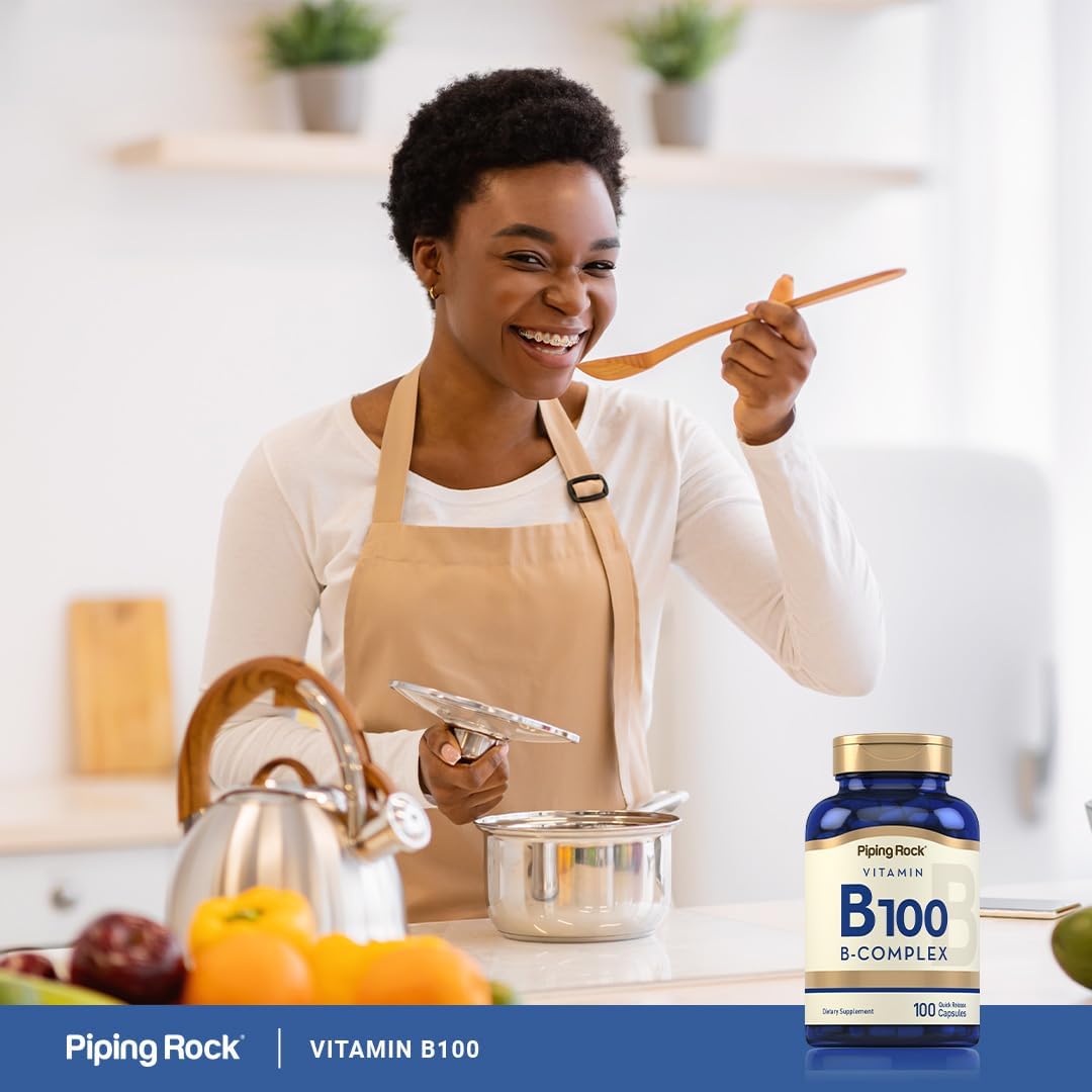100 Capsules Piping Rock Vitamin B-100 Complex with B12, B1, B2, B6 | Non-GMO, Gluten Free.