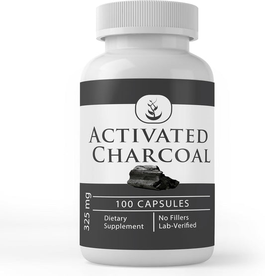 100 Capsules Pure Activated Charcoal with Original Ingredients - Lab Verified, No Additives or Fillers Included