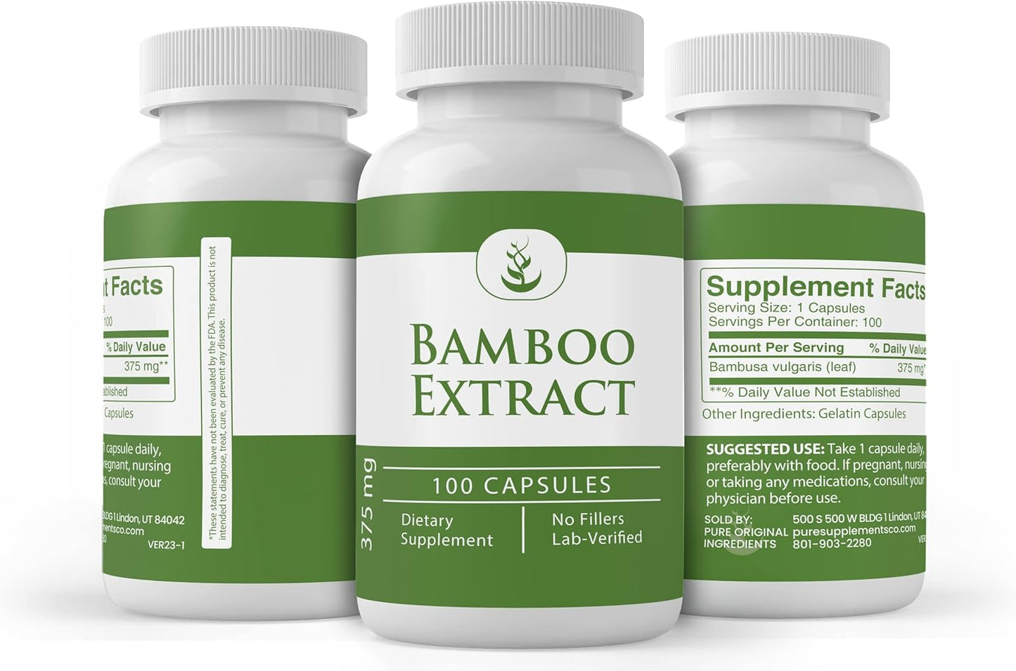 100 Capsules Pure Bamboo Extract with Original Ingredients, Lab Verified, No Additives or Fillers