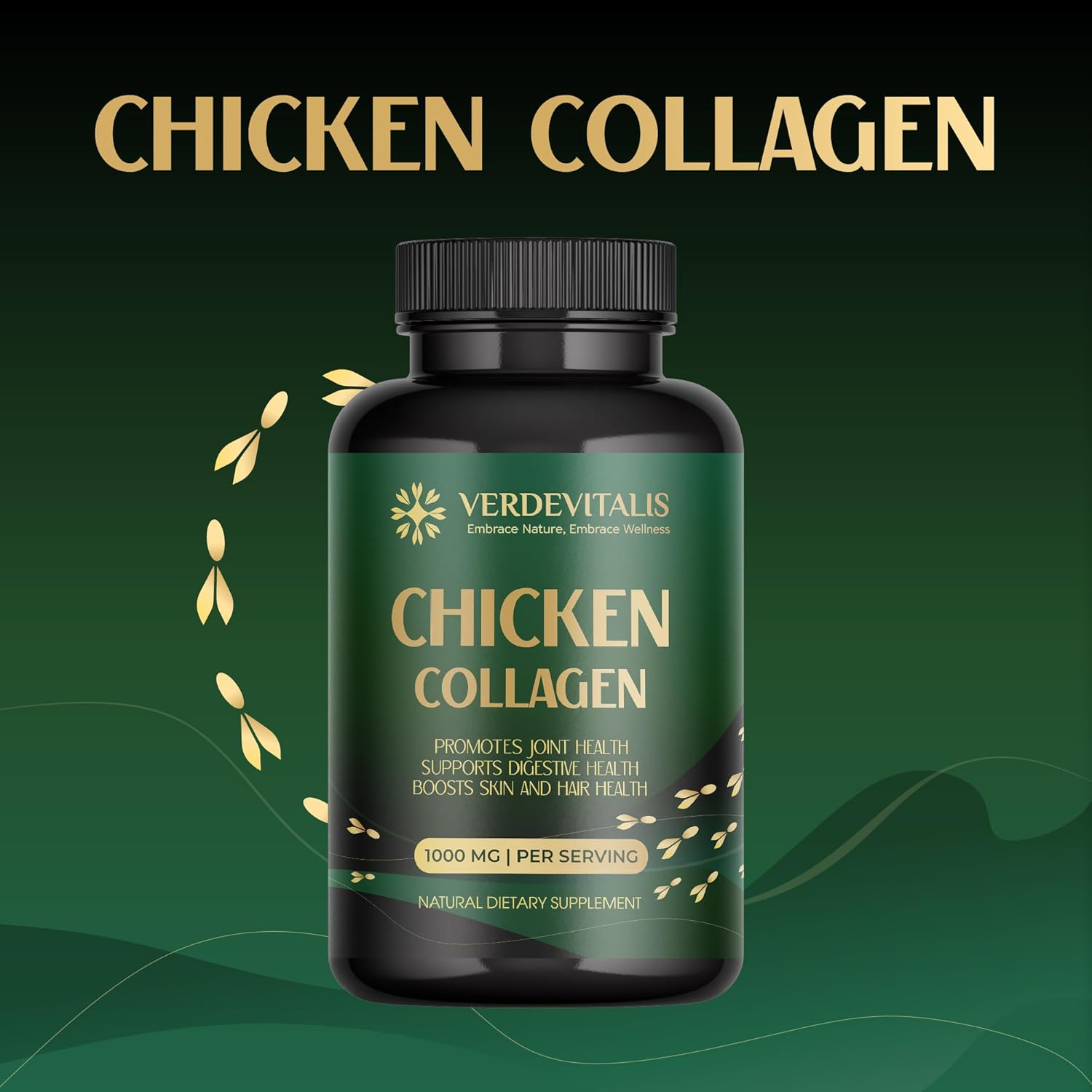 100 Chicken Collagen Capsules - Type II Collagen for Joints, Skin, & Bones - Non-GMO Anti-Aging Supplement with Hydrolyzed Peptides