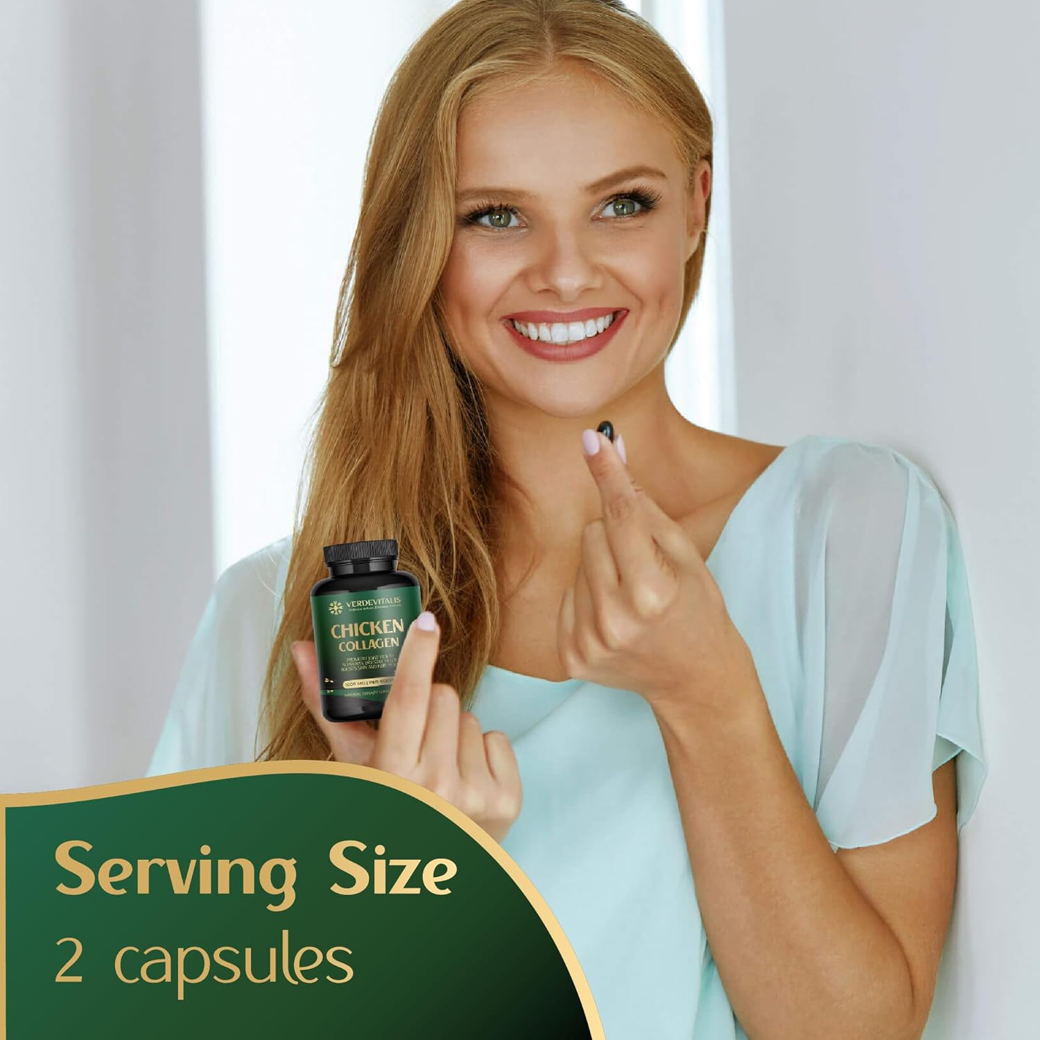 100 Chicken Collagen Capsules - Type II Collagen for Joints, Skin, & Bones - Non-GMO Anti-Aging Supplement with Hydrolyzed Peptides