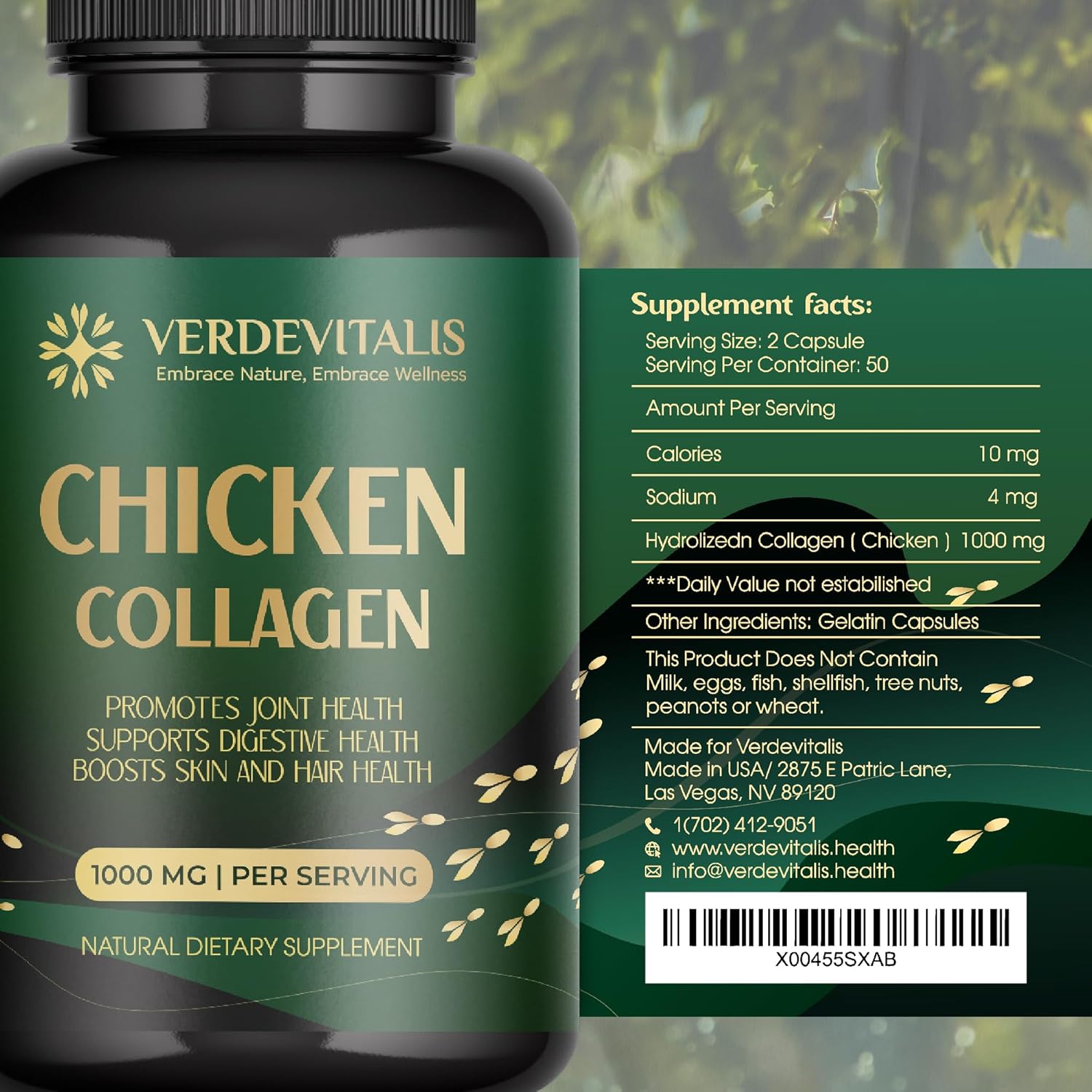 100 Chicken Collagen Capsules - Type II Collagen for Joints, Skin, & Bones - Non-GMO Anti-Aging Supplement with Hydrolyzed Peptides