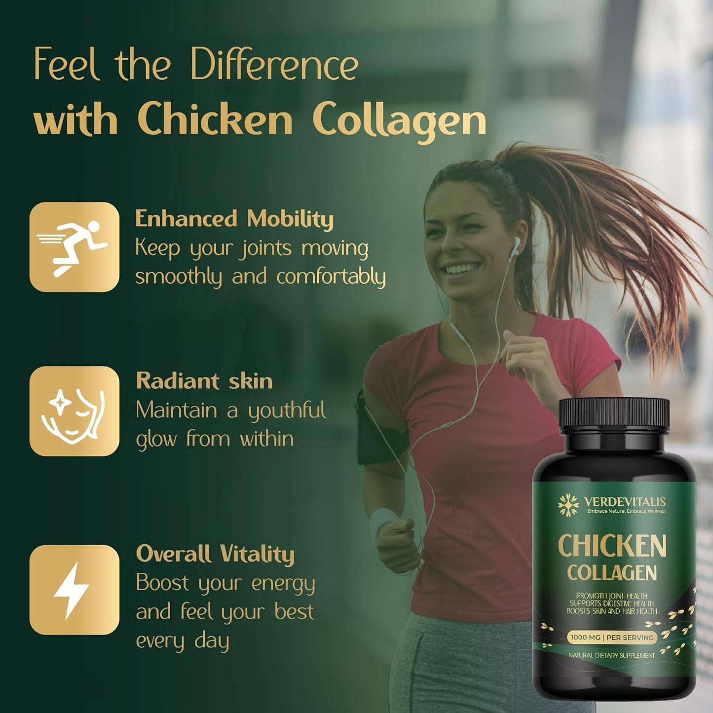 100 Chicken Collagen Capsules - Type II Collagen for Joints, Skin, & Bones - Non-GMO Anti-Aging Supplement with Hydrolyzed Peptides