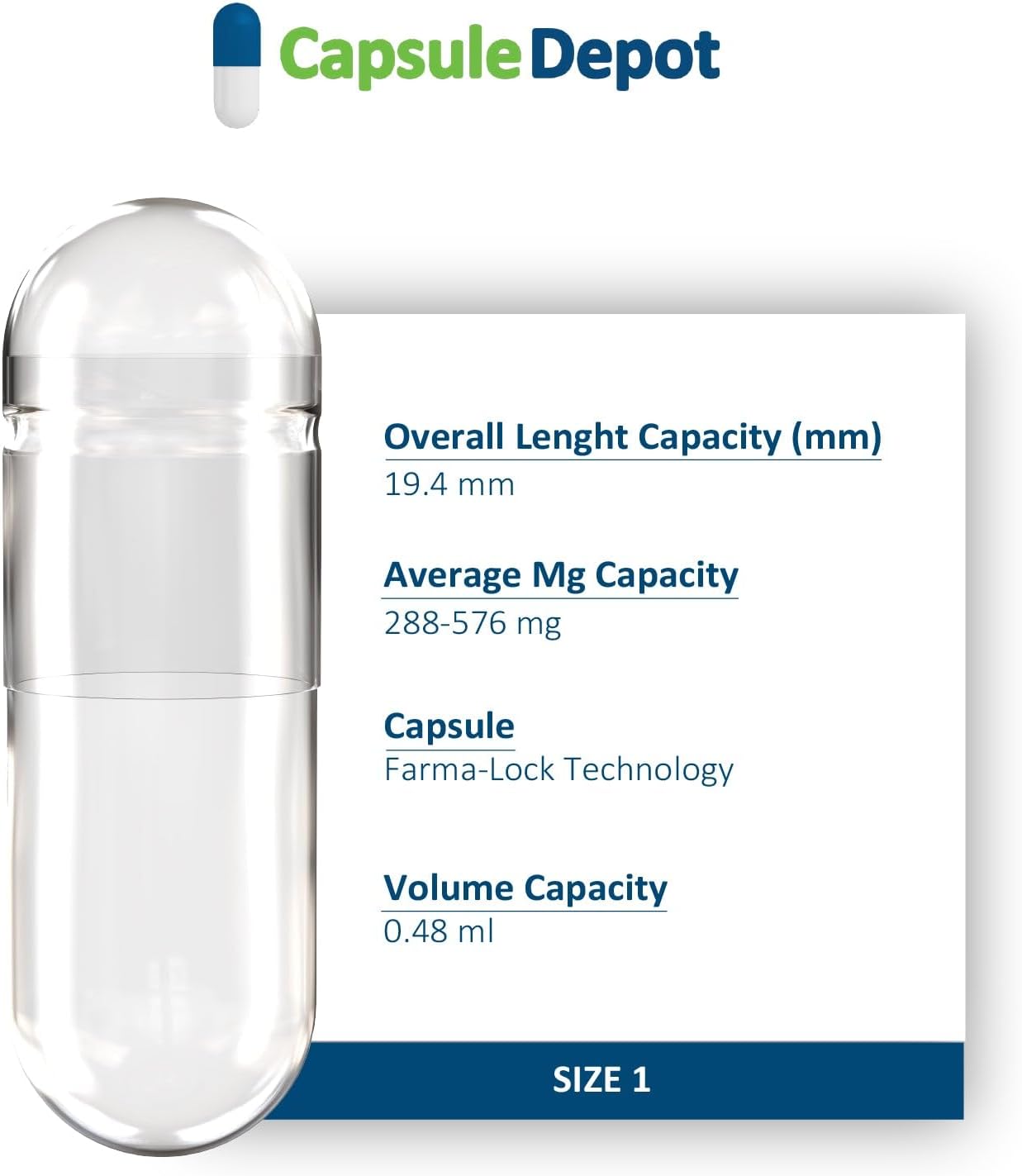 100 Clear Size 1 Vegan Empty Capsules for DIY Vegetable Filling - Vegetarian Pill Capsules