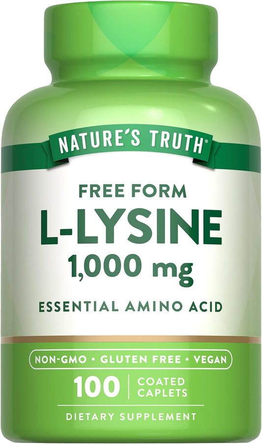 100 Coated Caplets of Nature's Truth L Lysine 1000mg - Essential Vegan Amino Acid Supplement | Non-GMO & Gluten Free