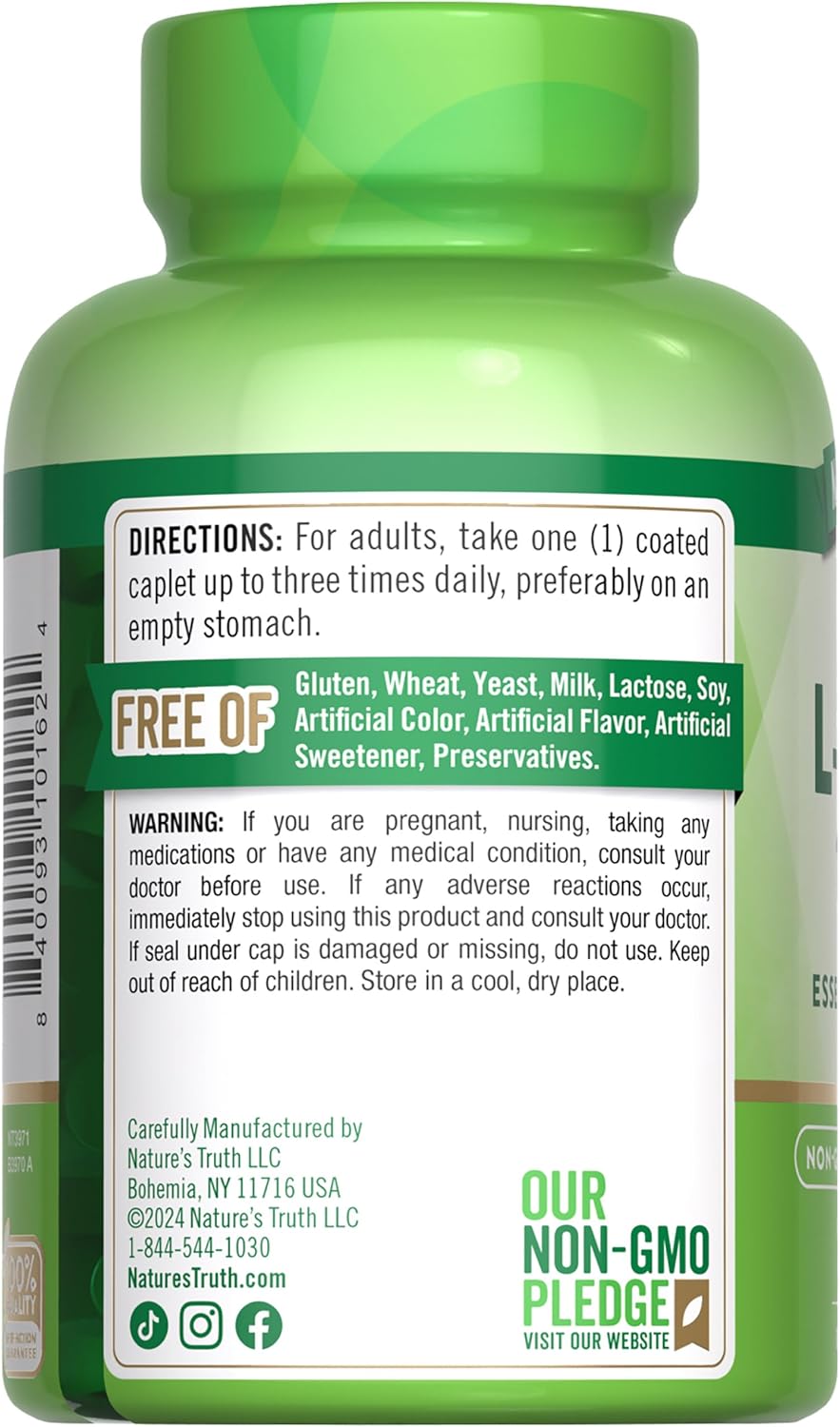 100 Coated Caplets of Nature's Truth L Lysine 1000mg - Essential Vegan Amino Acid Supplement | Non-GMO & Gluten Free