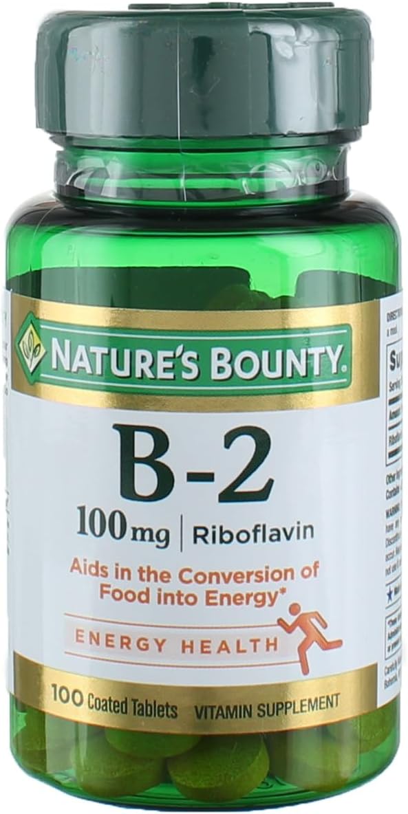 100 Coated Tablets of Nature's Bounty Vitamin B-2 100 mg for Energy Support