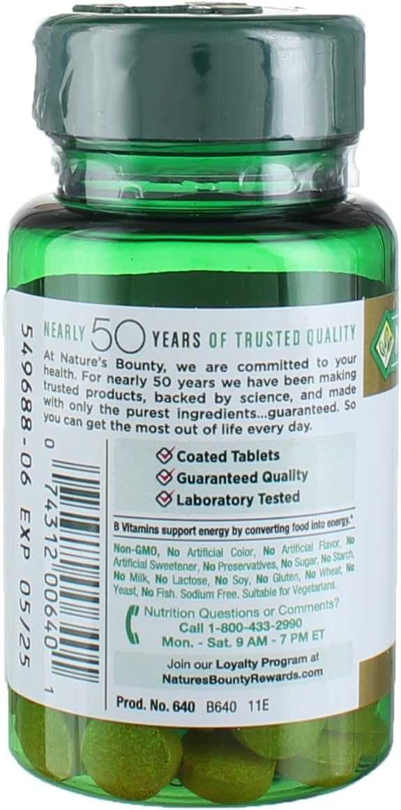 100 Coated Tablets of Nature's Bounty Vitamin B-2 100 mg for Energy Support
