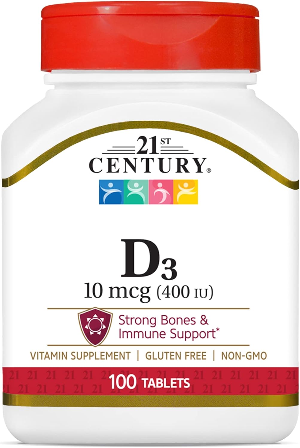 100 Count 21st Century D3 400 IU Tablets for Daily Vitamin D Supplement