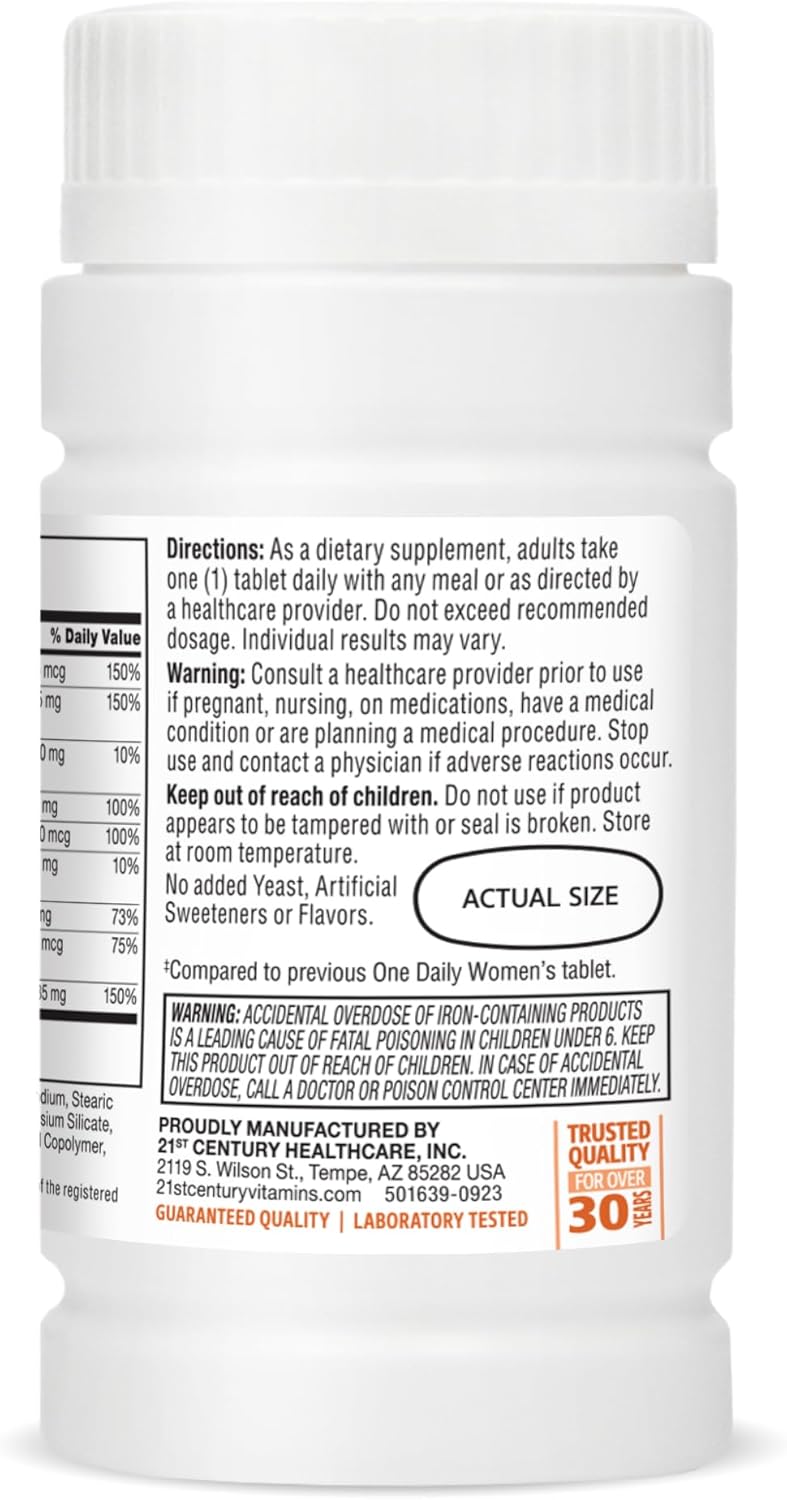 100 Count 21st Century One Daily Women's Tablets - Daily Multivitamin for Women with Essential Nutrients
