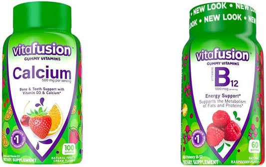 100 Count + 60 Count Vitafusion Chewable Calcium Gummy Vitamins for Bone Support with Vitamin B12 for Energy Metabolism