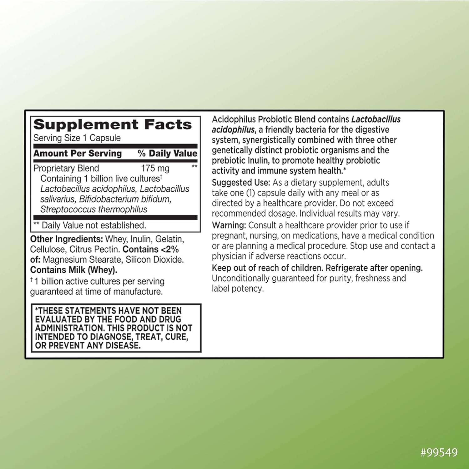 100 Count Acidophilus with Citrus Pectin Capsules for Digestive Support - High Quality Formula