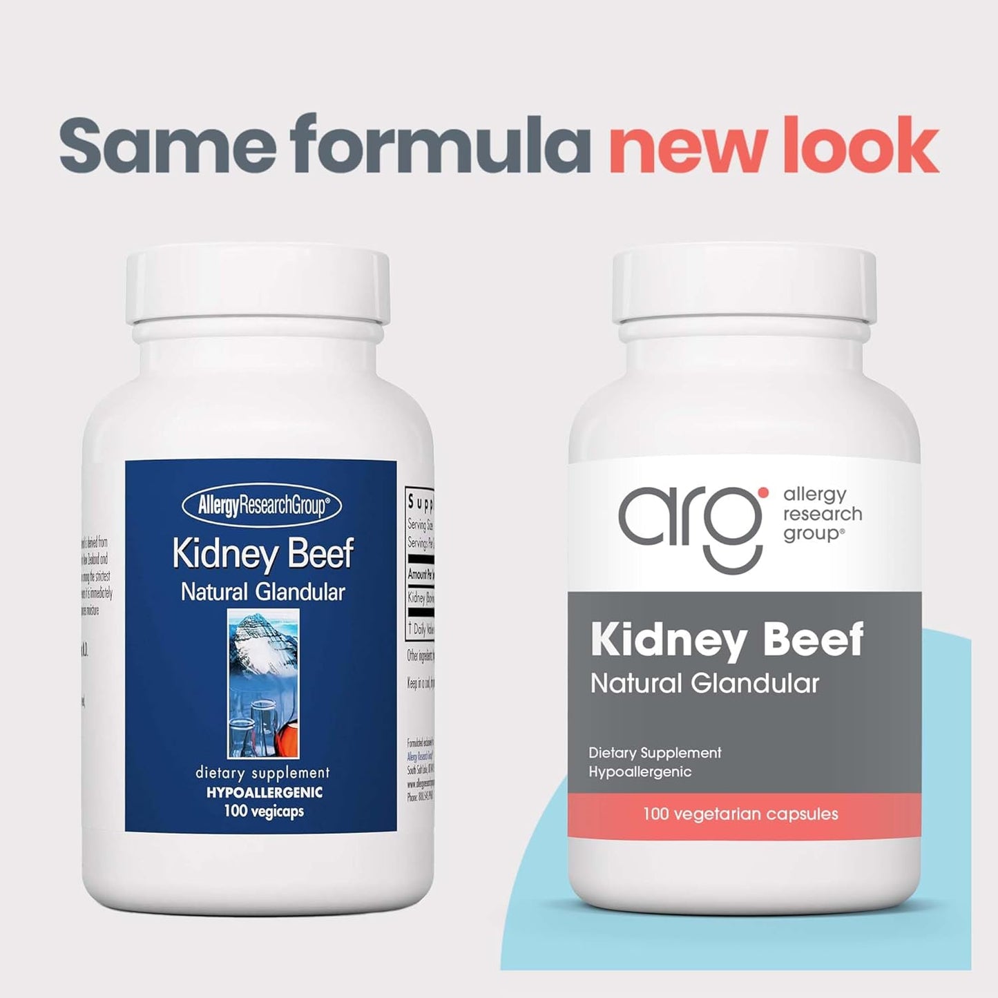 100 Count Allergy Research Group Kidney Beef Supplement - Natural Freeze-Dried Bovine Glandular Organ Capsules