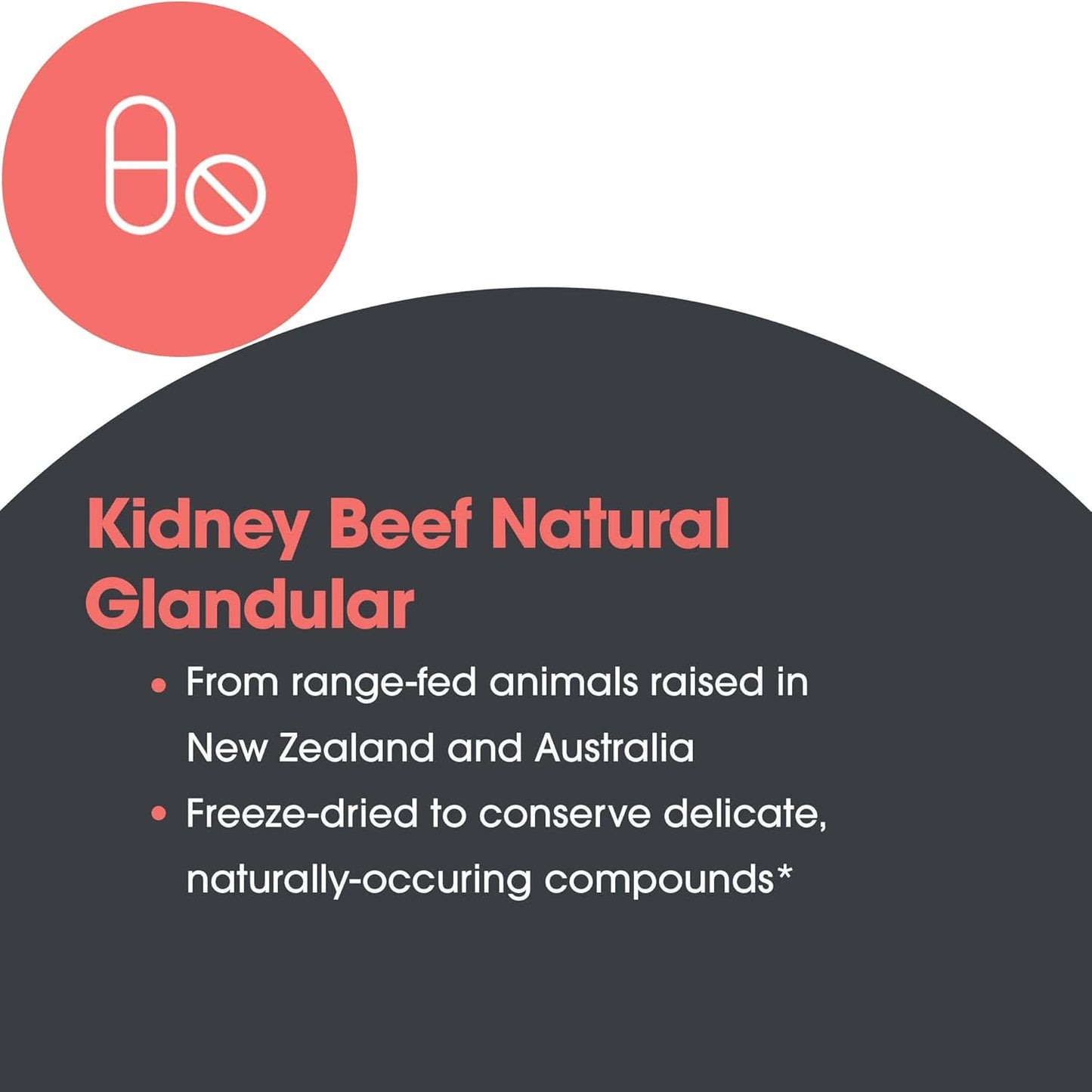 100 Count Allergy Research Group Kidney Beef Supplement - Natural Freeze-Dried Bovine Glandular Organ Capsules