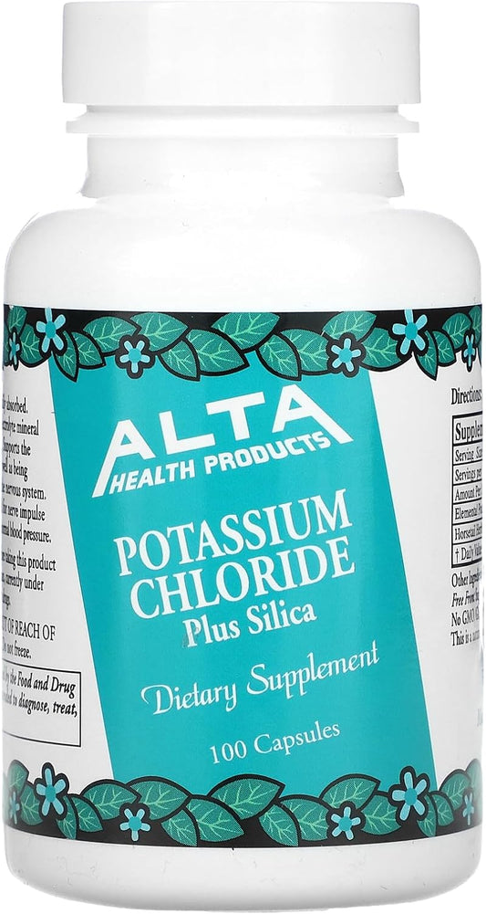 100 Count Alta Health Potassium Chloride and Silica Capsules for Mineral Balance