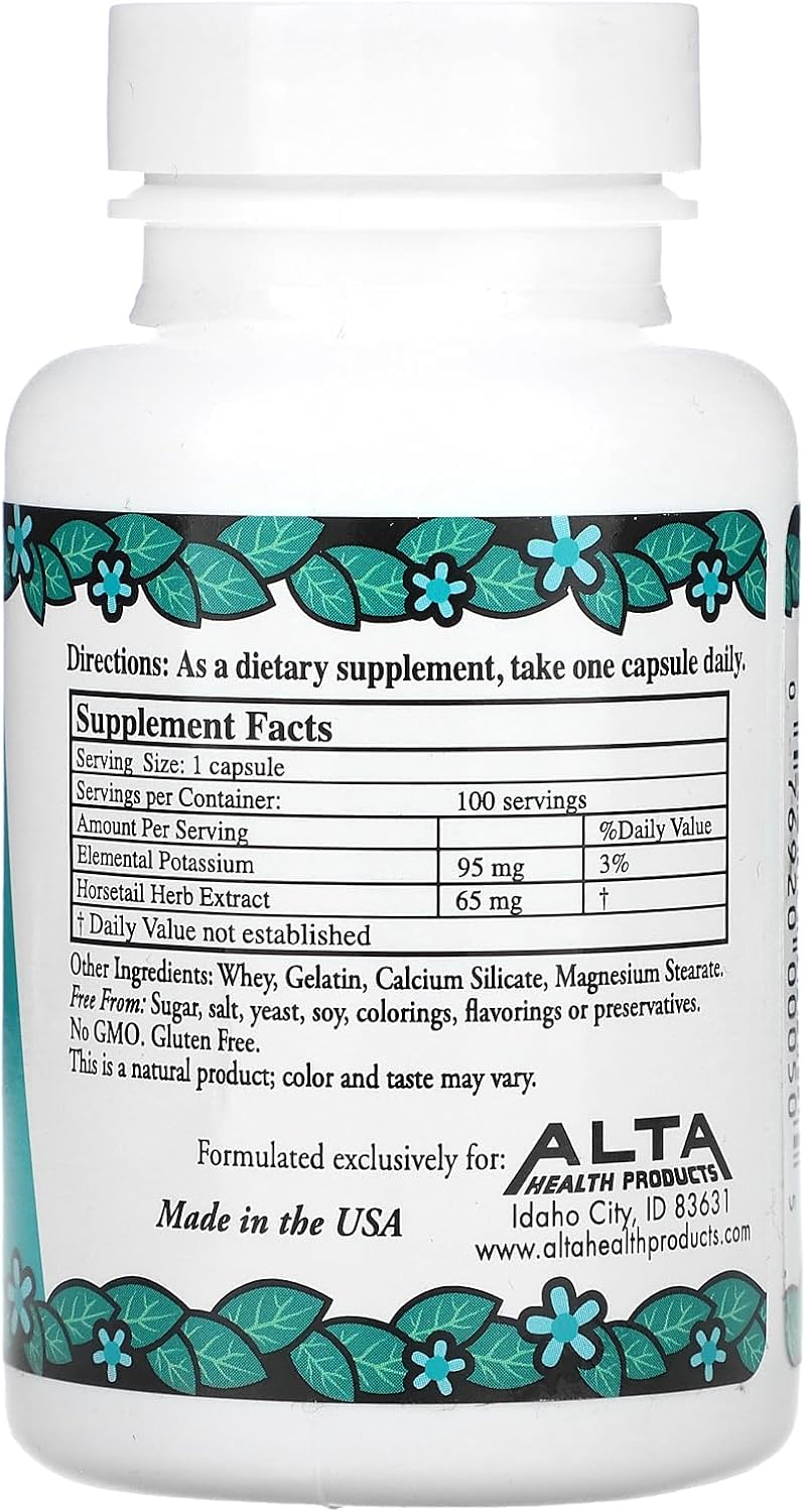 100 Count Alta Health Potassium Chloride and Silica Capsules for Mineral Balance