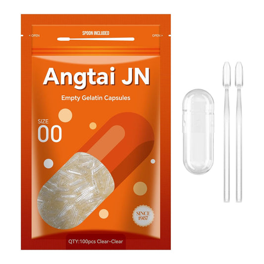 100 Count Angtai JN Gelatin Capsules Size 00 - Empty Pill Gel Caps for DIY Supplements - Bovine, Gluten-Free, Non-GMO, Halal Certified - Includes Filling Kit