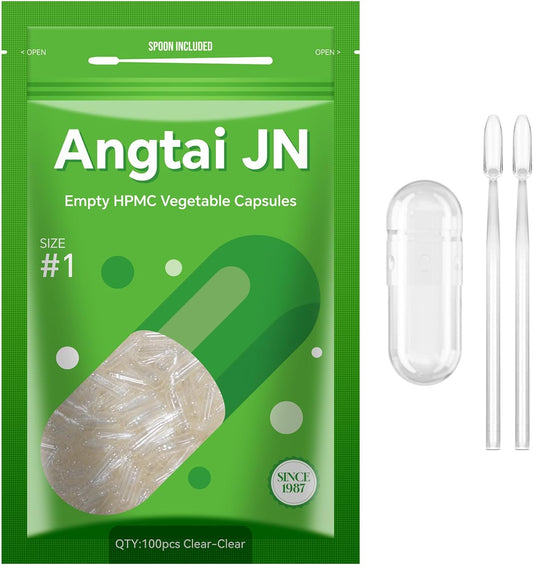 100 Count Angtai JN Size 1 Vegan Clear Empty Capsules - Vegetarian Veggie Pill Capsules