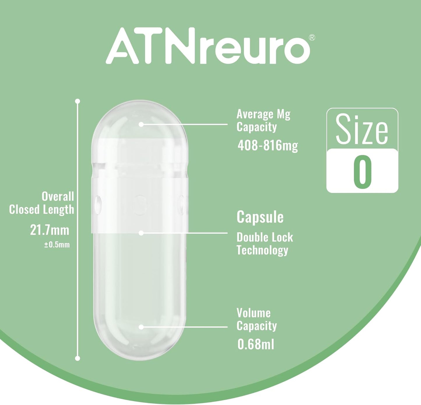 100 Count ATNreuro Size 0 Empty Vegan Capsules with 2 Micro Spoons for Powders Supplements