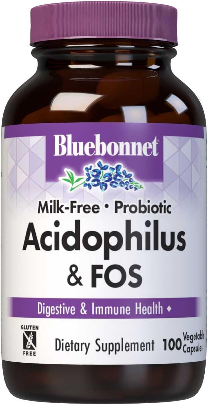 100 Count BlueBonnet Probiotic Acidophilus Plus FOS Vegetarian Capsules - Refrigeration Required 36° F to 46° F