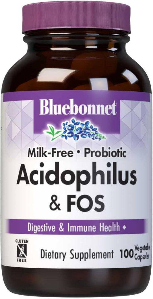 100 Count BlueBonnet Probiotic Acidophilus Plus FOS Vegetarian Capsules - Refrigeration Required 36° F to 46° F
