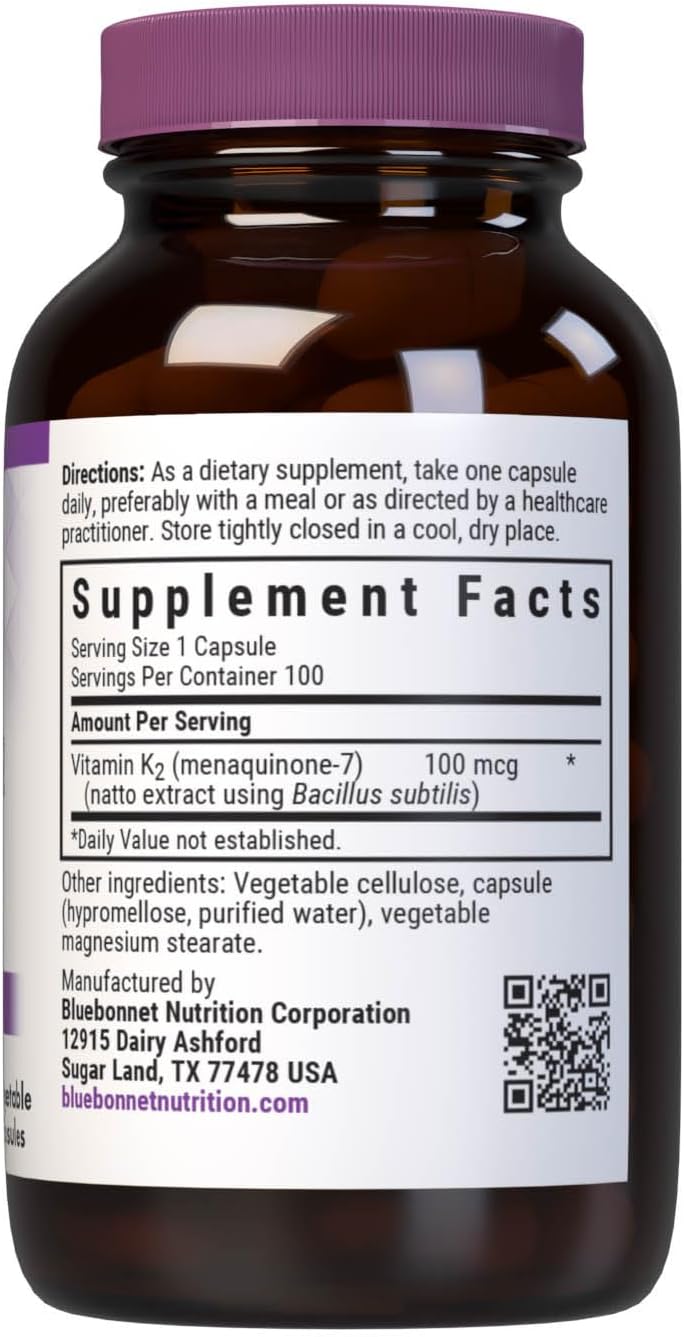 100 Count Bluebonnet Vegetarian Capsules with Vitamin K2