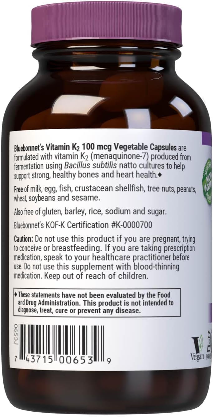 100 Count Bluebonnet Vegetarian Capsules with Vitamin K2