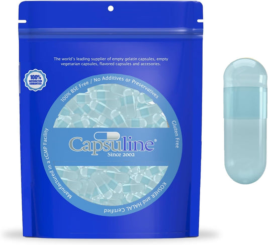 100 Count Capsuline Blue/Blue Size 0 Empty Vegan Capsules for DIY Vegetable Capsule Filling - Kosher and Halal Certified