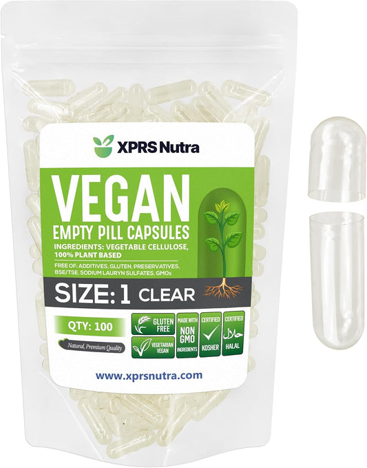 100 Count Clear Empty Vegan/Vegetarian Capsules for DIY Vegetable Capsule Filling